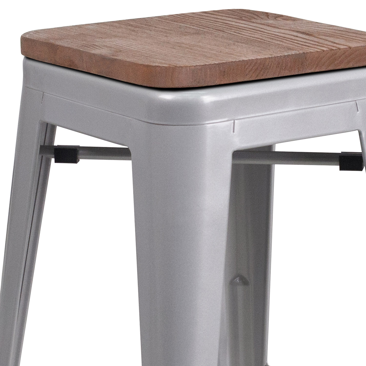 BLNK Lily Metal Backless Counter Height Stool with Square Wood Seat - Silver