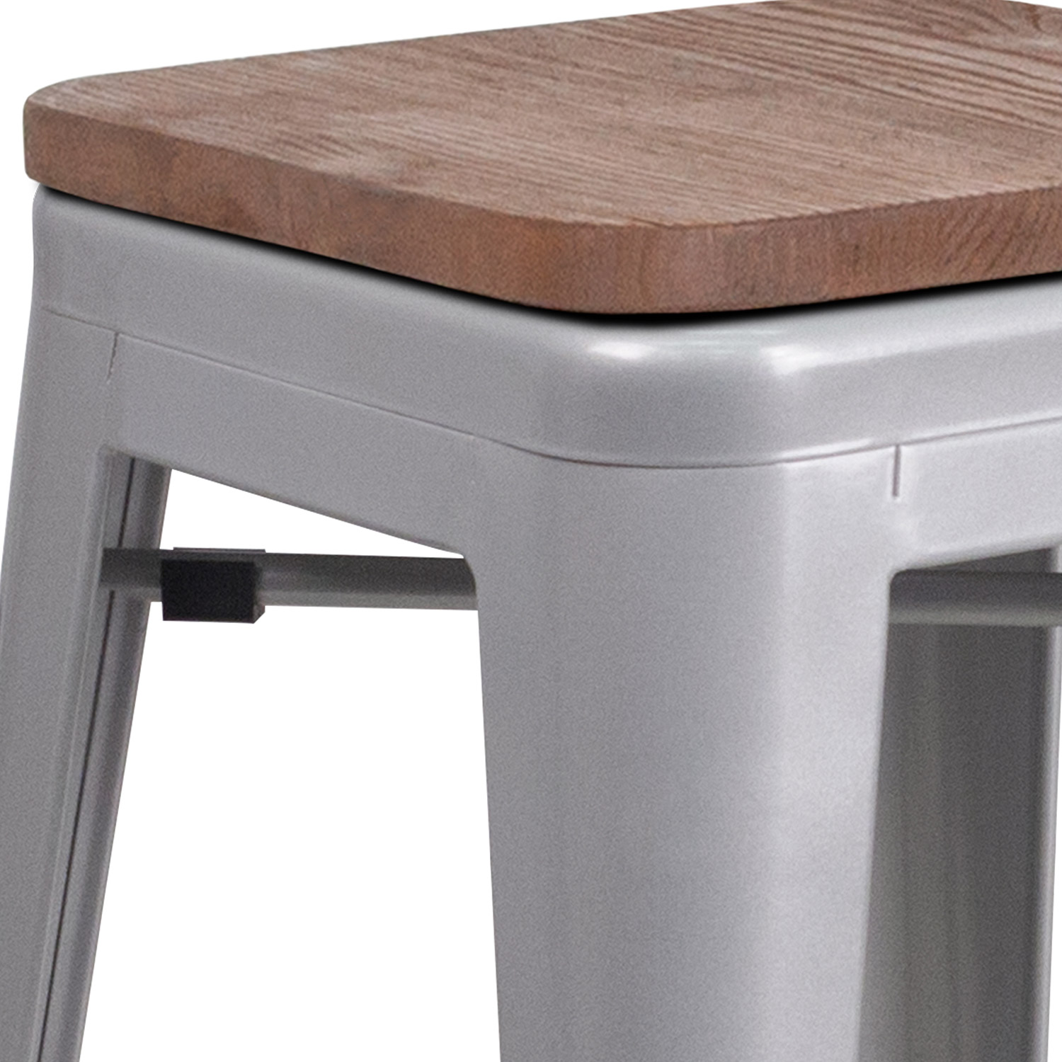 BLNK Lily Metal Backless Counter Height Stool with Square Wood Seat - Silver