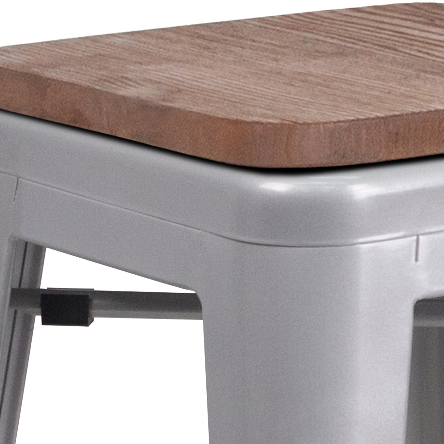 BLNK Lily Metal Backless Counter Height Stool with Square Wood Seat - Silver