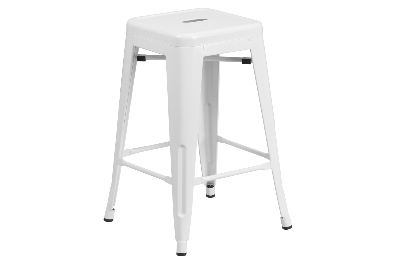 BLNK Kai Commercial Metal Backless Indoor-Outdoor Counter Height Stool with Square Seat - White