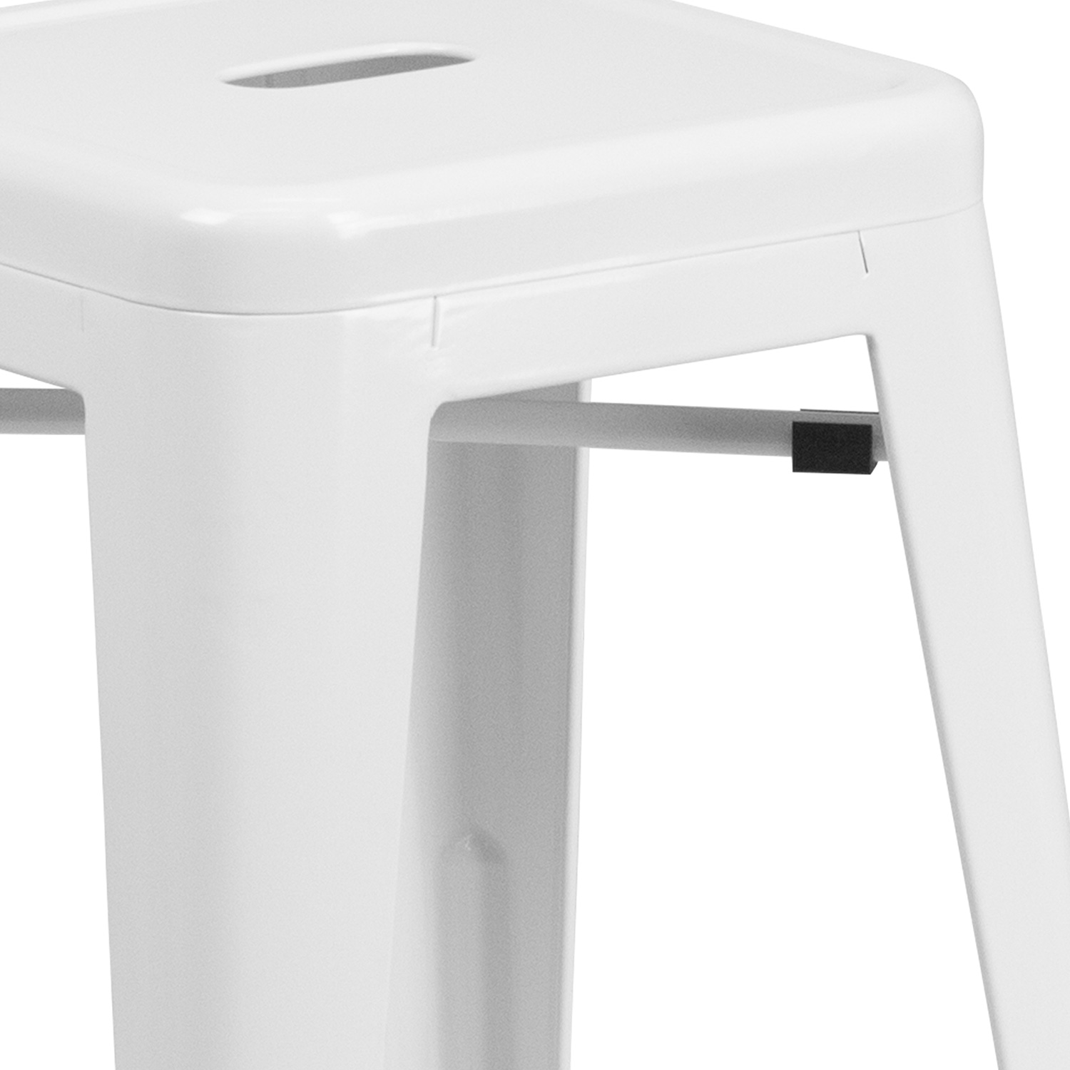 BLNK Kai Commercial Metal Backless Indoor-Outdoor Counter Height Stool with Square Seat - White