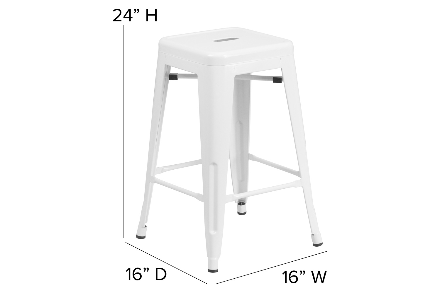 BLNK Kai Commercial Metal Backless Indoor-Outdoor Counter Height Stool with Square Seat - White