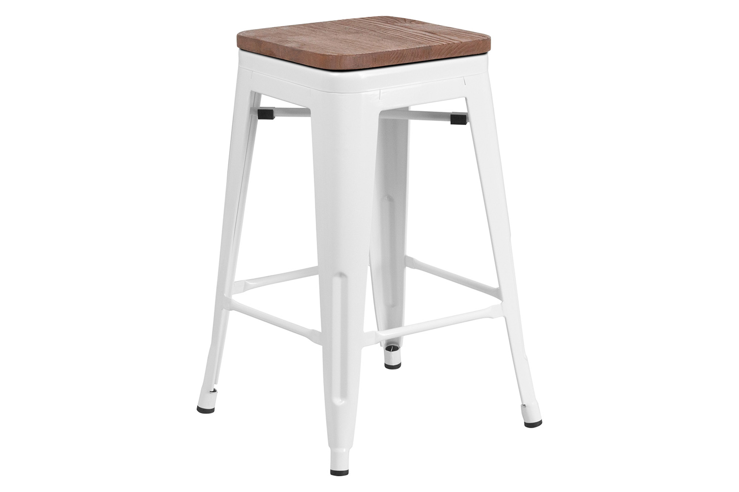 BLNK Lily Metal Backless Counter Height Stool with Square Wood Seat