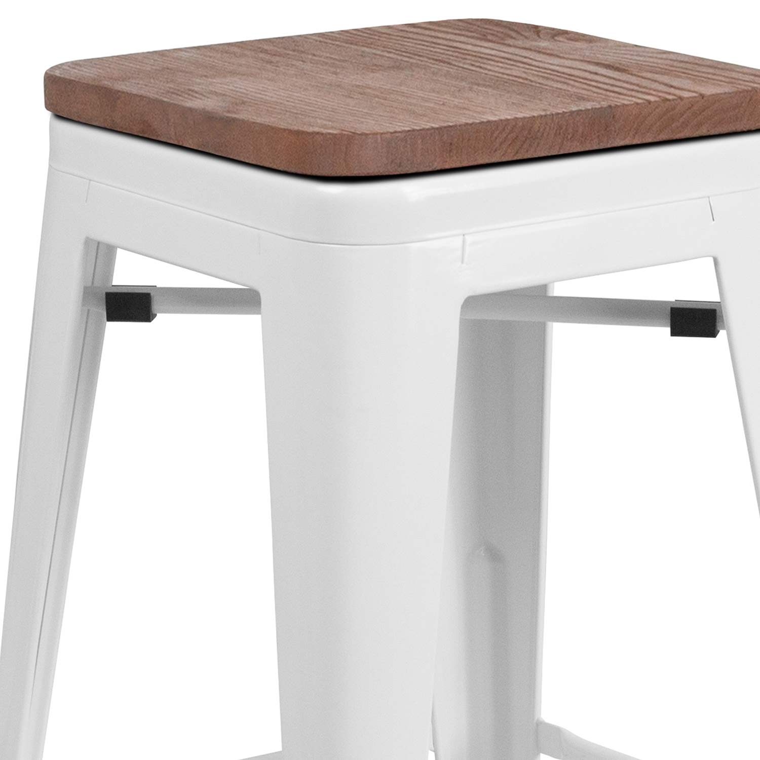 BLNK Lily Metal Backless Counter Height Stool with Square Wood Seat - White