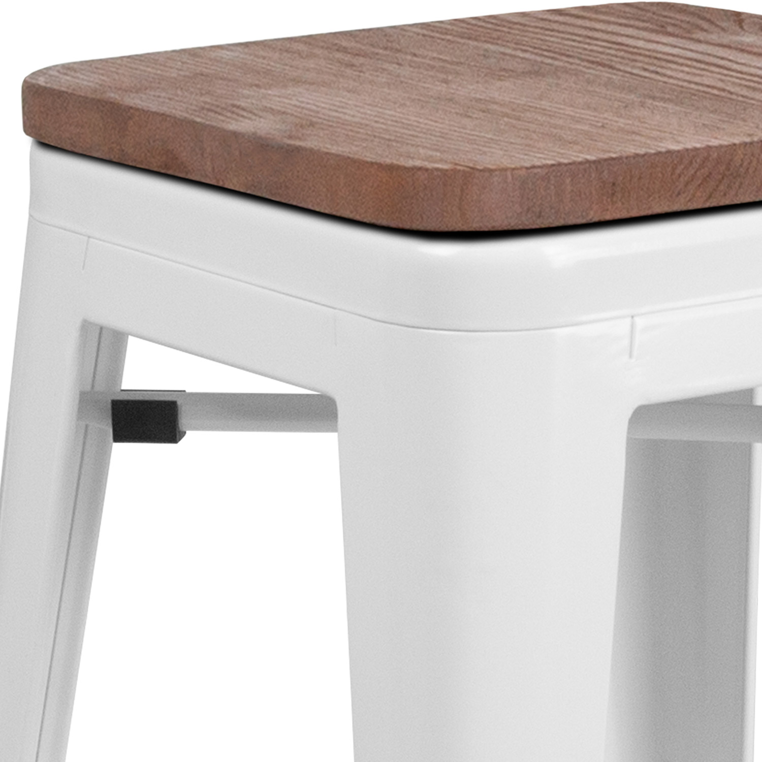 BLNK Lily Metal Backless Counter Height Stool with Square Wood Seat - White