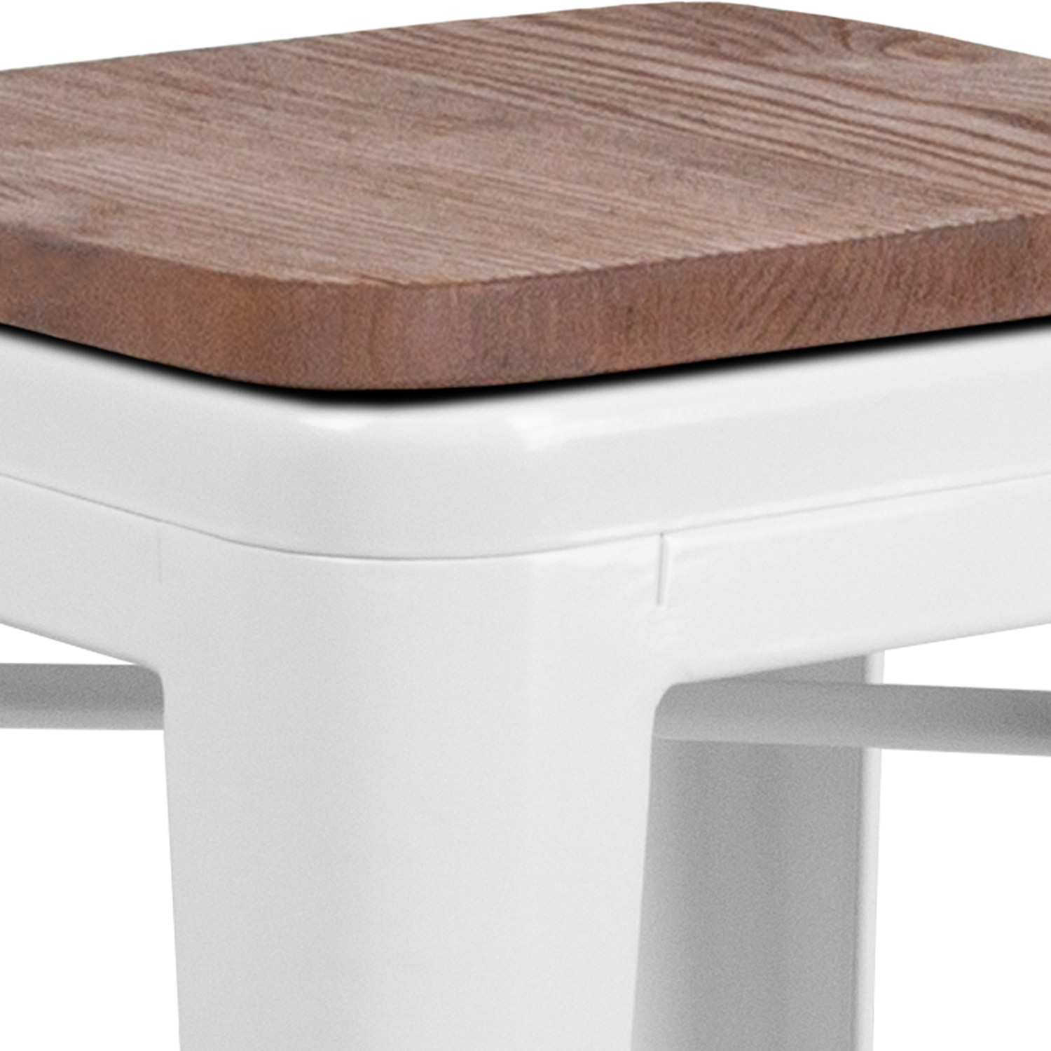 BLNK Lily Metal Backless Counter Height Stool with Square Wood Seat - White