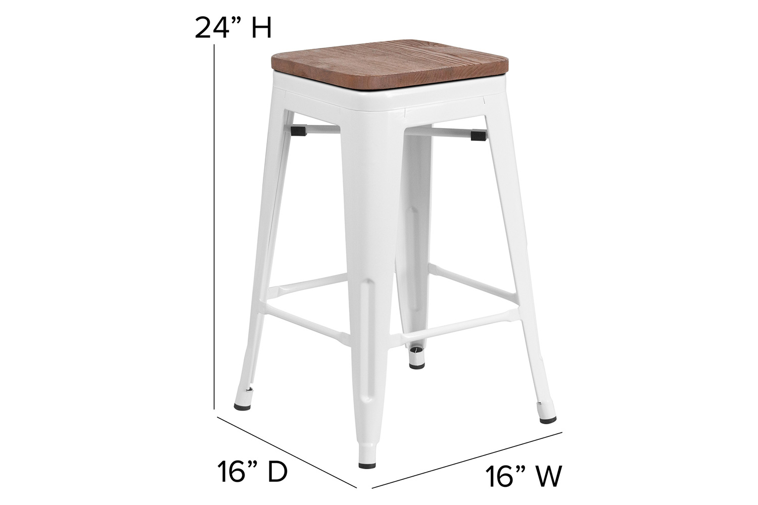 BLNK Lily Metal Backless Counter Height Stool with Square Wood Seat - White