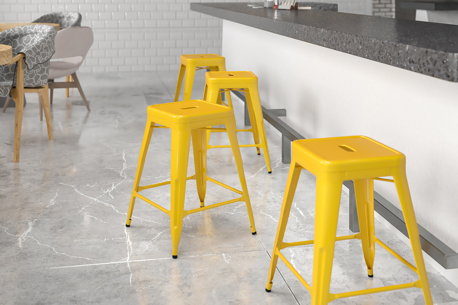 BLNK Kai Commercial Metal Backless Indoor-Outdoor Counter Height Stool with Square Seat