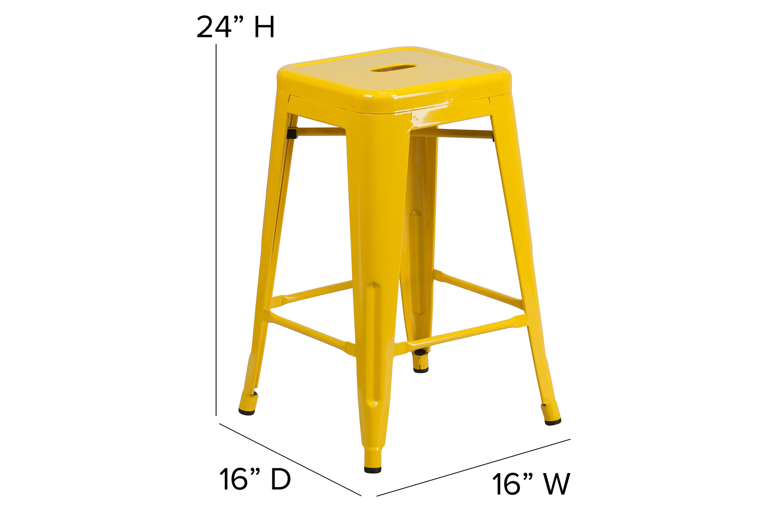 BLNK Kai Commercial Metal Backless Indoor-Outdoor Counter Height Stool with Square Seat - Yellow