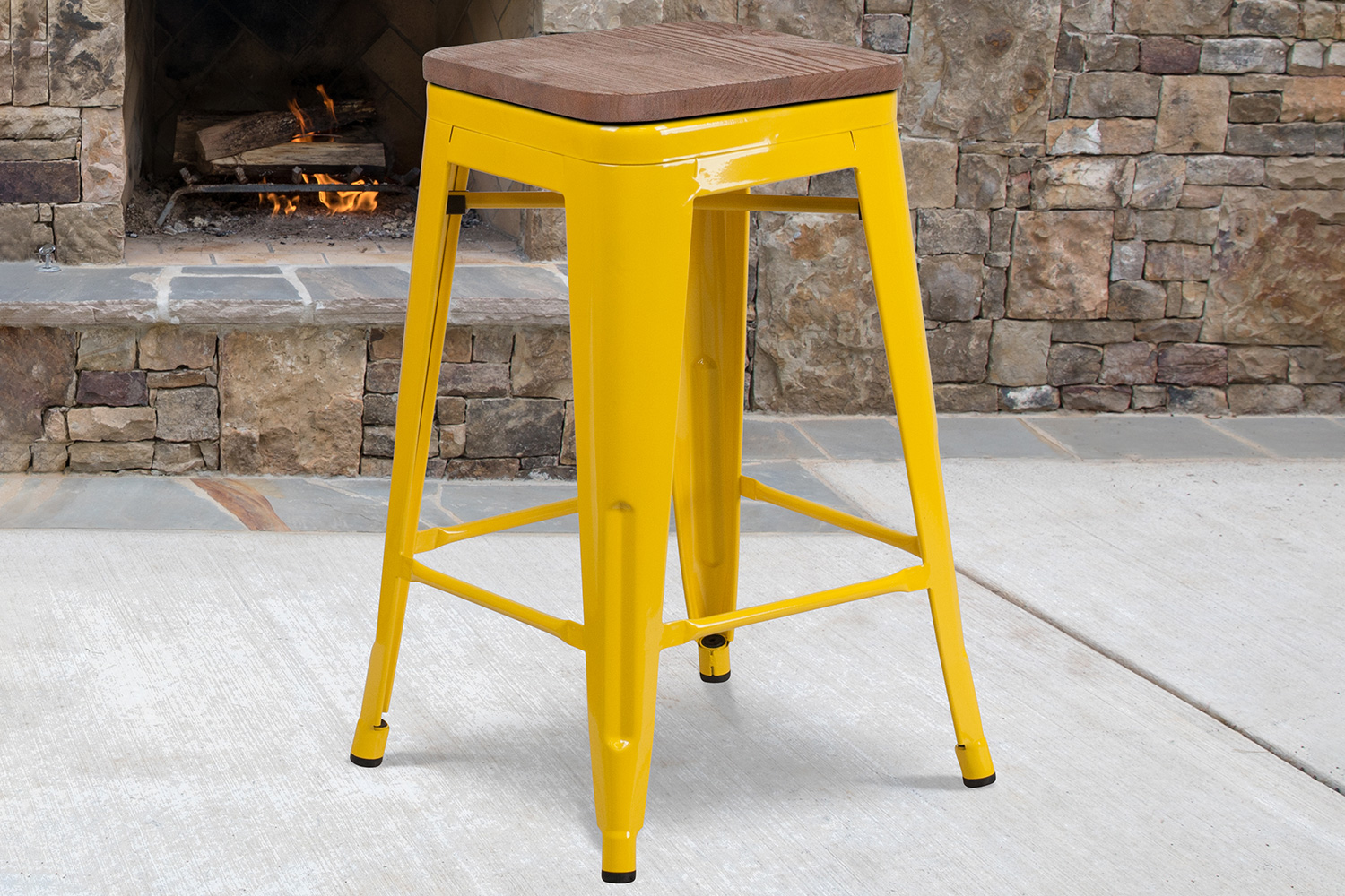 BLNK Lily Metal Backless Counter Height Stool with Square Wood Seat