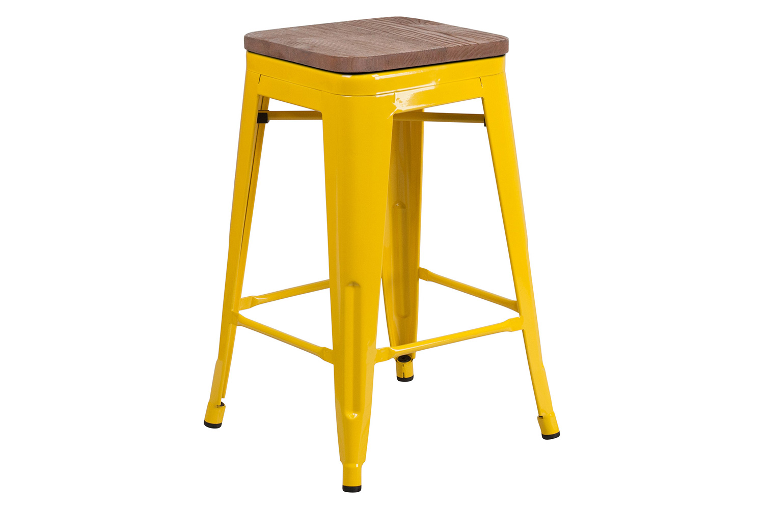 BLNK Lily Metal Backless Counter Height Stool with Square Wood Seat - Yellow