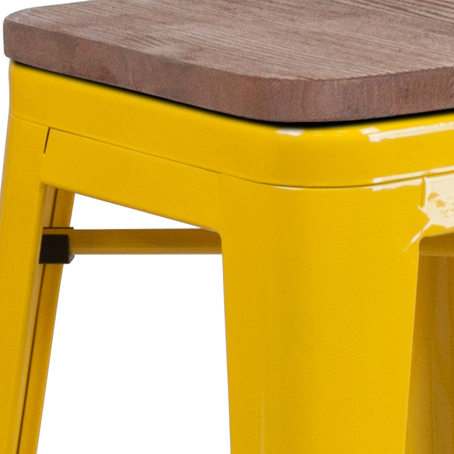 BLNK Lily Metal Backless Counter Height Stool with Square Wood Seat - Yellow