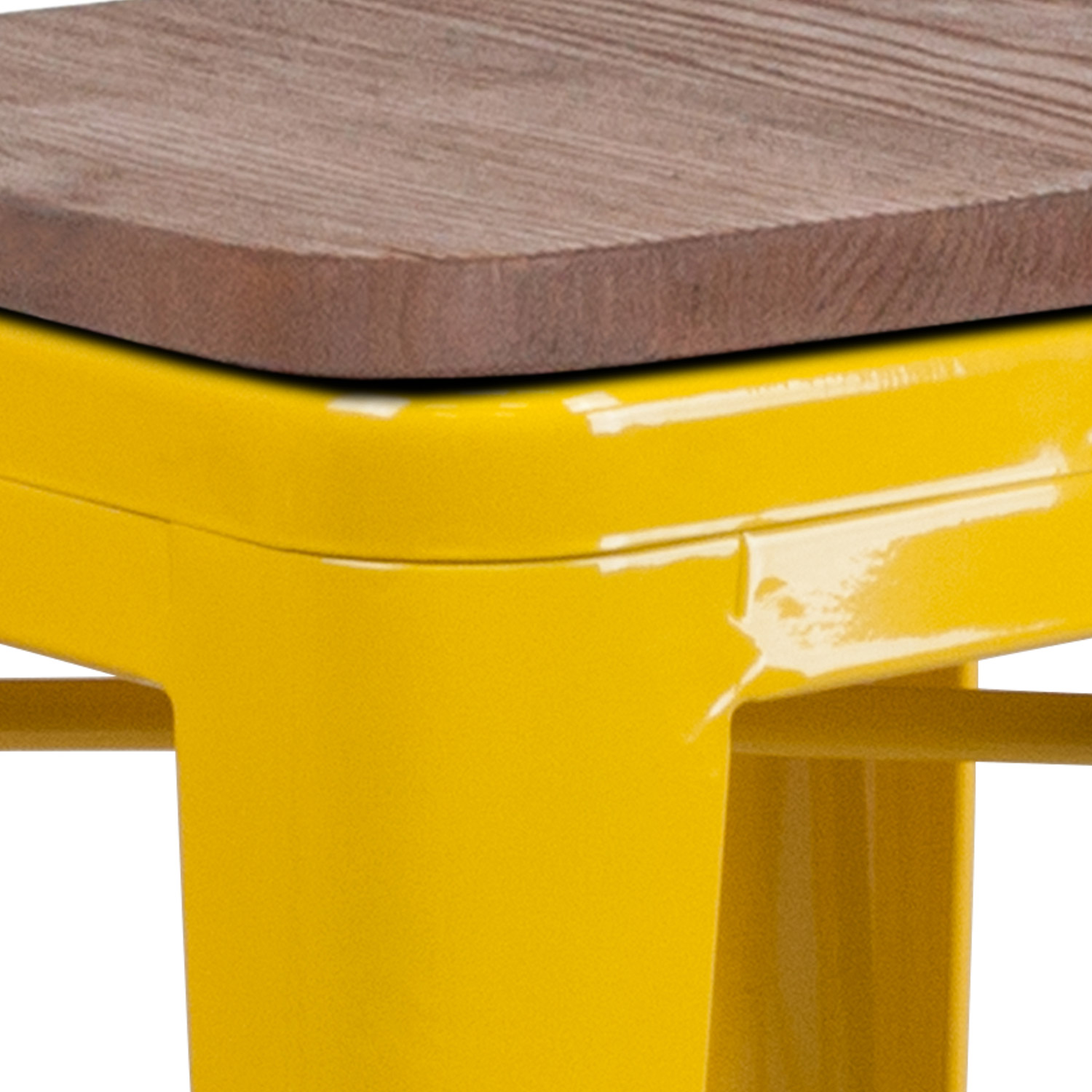 BLNK Lily Metal Backless Counter Height Stool with Square Wood Seat - Yellow