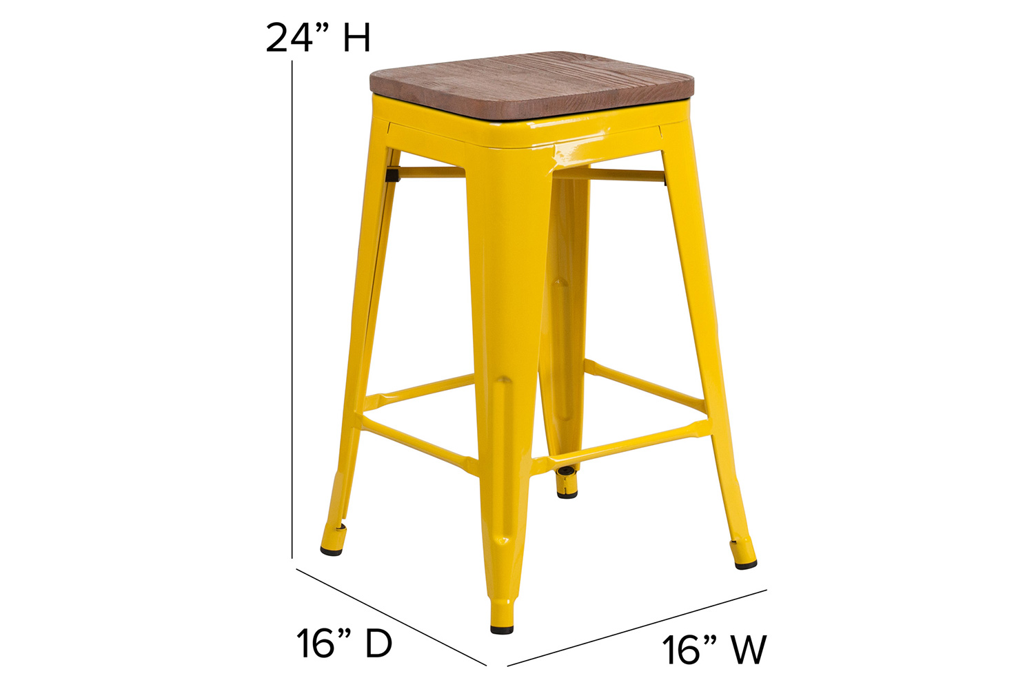 BLNK Lily Metal Backless Counter Height Stool with Square Wood Seat - Yellow