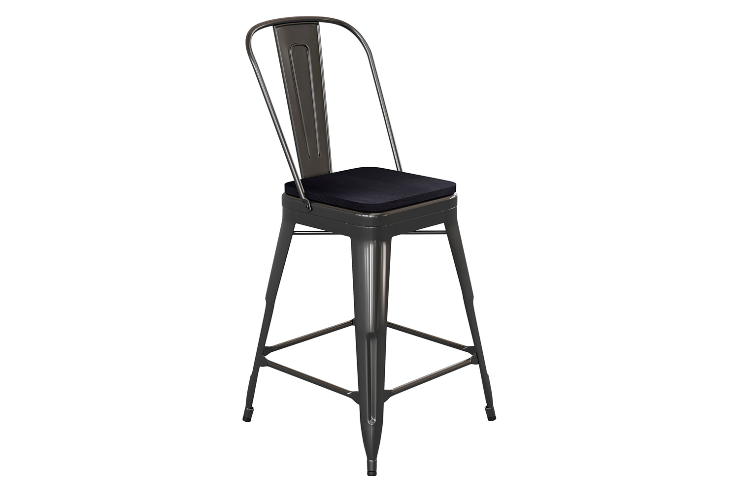 BLNK Kai Commercial Metal Indoor-Outdoor Counter Height Stool with Removable Back and All-Weather Poly Resin Seat - Black