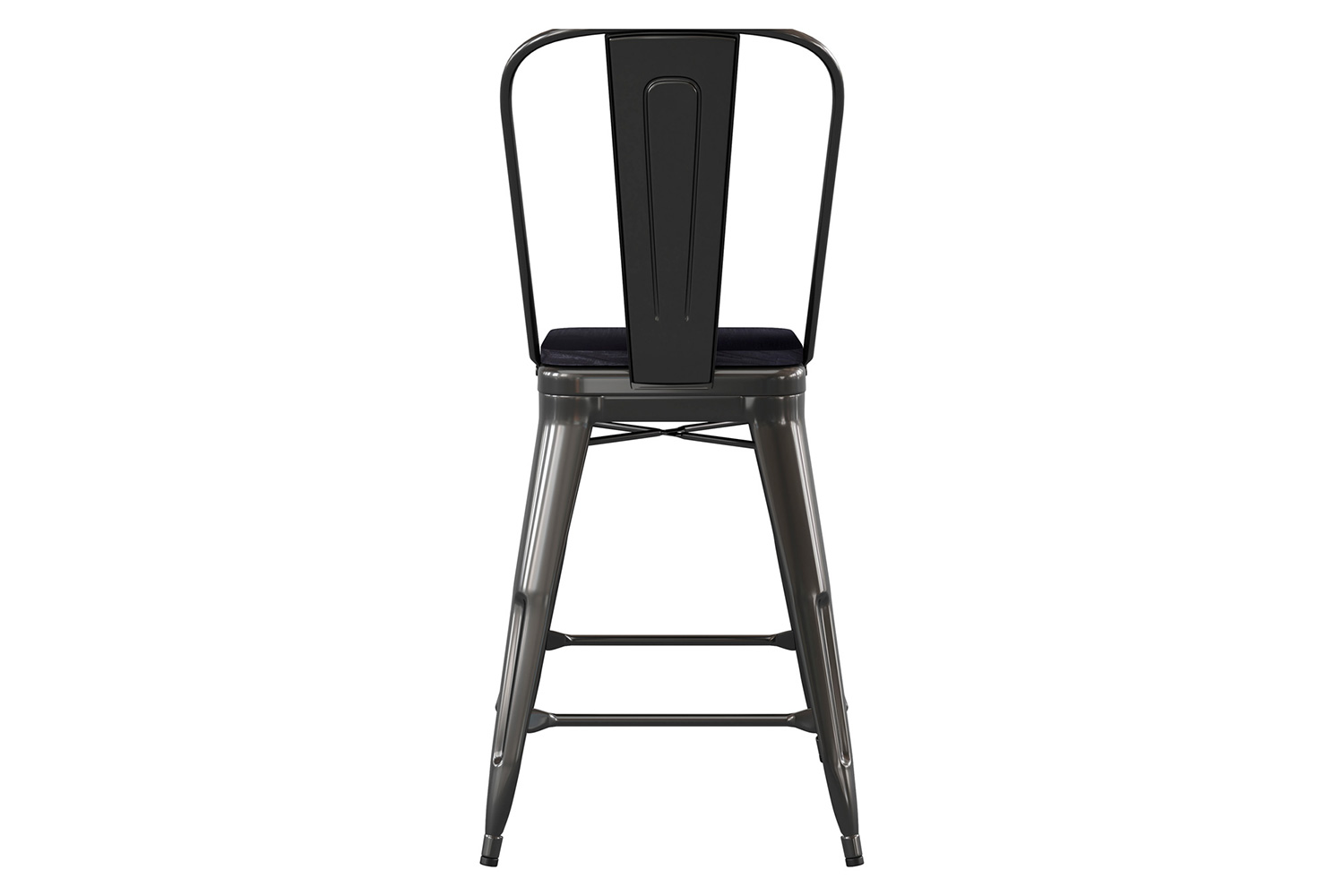 BLNK Kai Commercial Metal Indoor-Outdoor Counter Height Stool with Removable Back and All-Weather Poly Resin Seat - Black