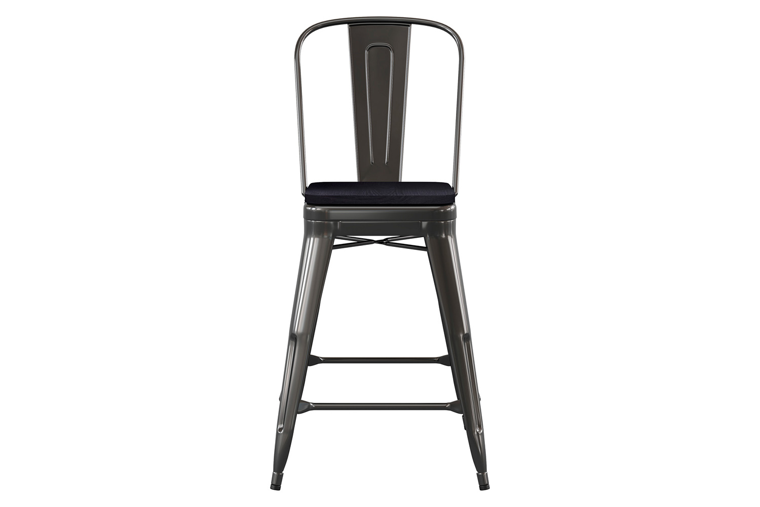 BLNK Kai Commercial Metal Indoor-Outdoor Counter Height Stool with Removable Back and All-Weather Poly Resin Seat - Black