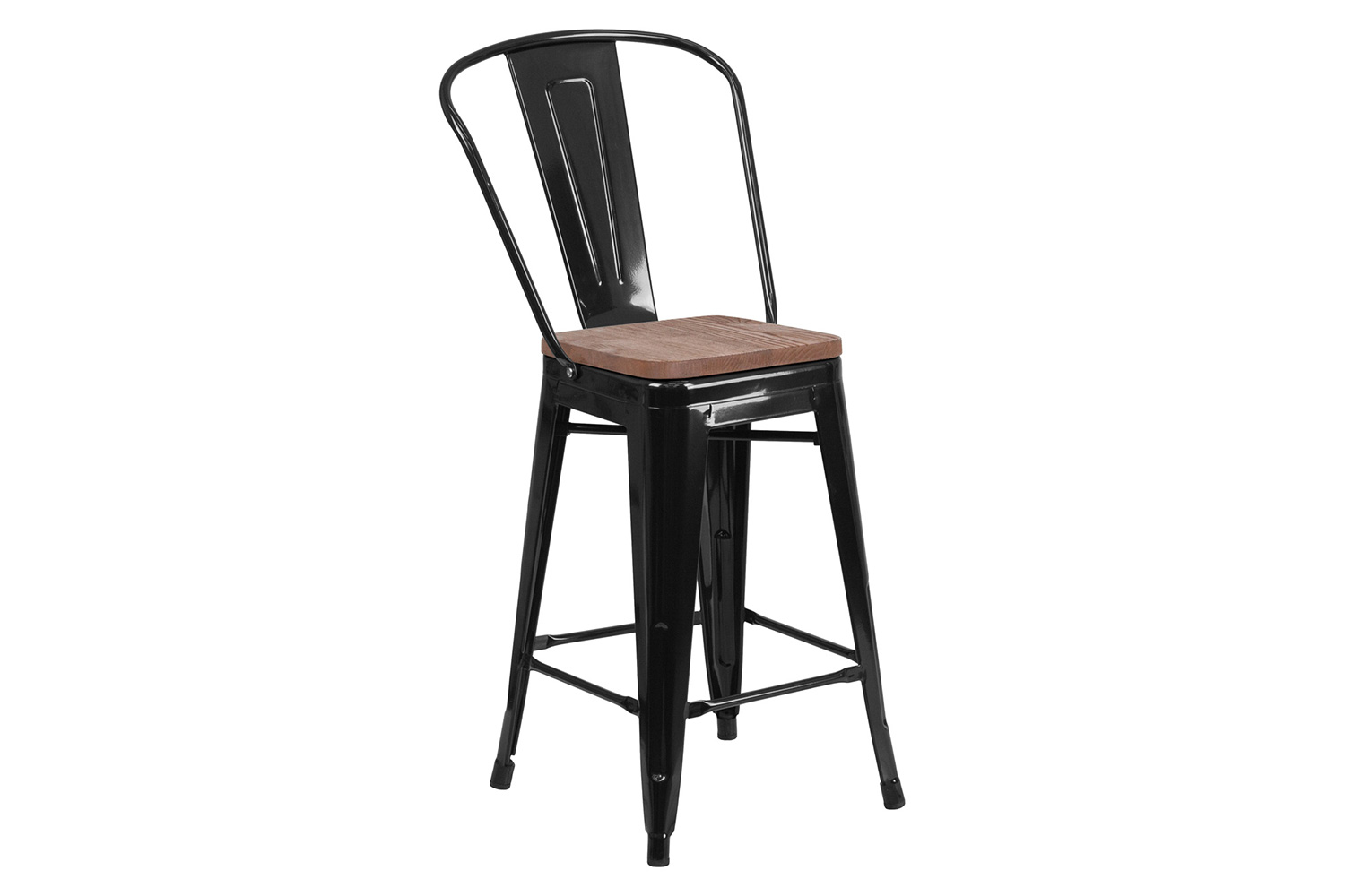 BLNK™ Lily Metal Counter Height Stool with Back and Wood Seat - Black