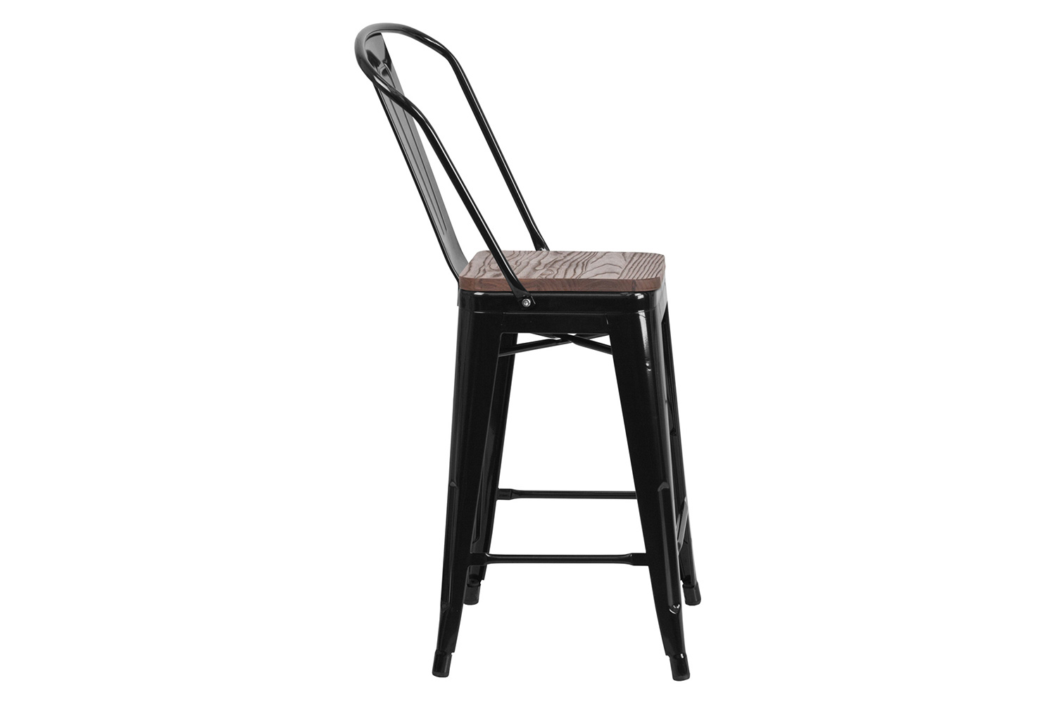 BLNK™ Lily Metal Counter Height Stool with Back and Wood Seat - Black