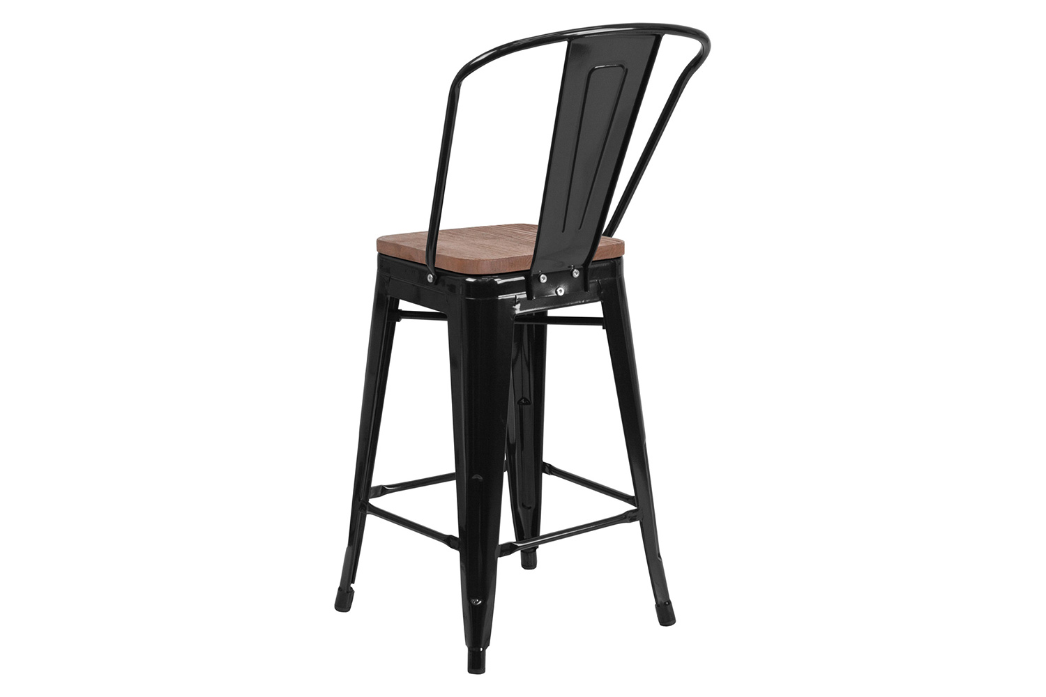 BLNK™ Lily Metal Counter Height Stool with Back and Wood Seat - Black