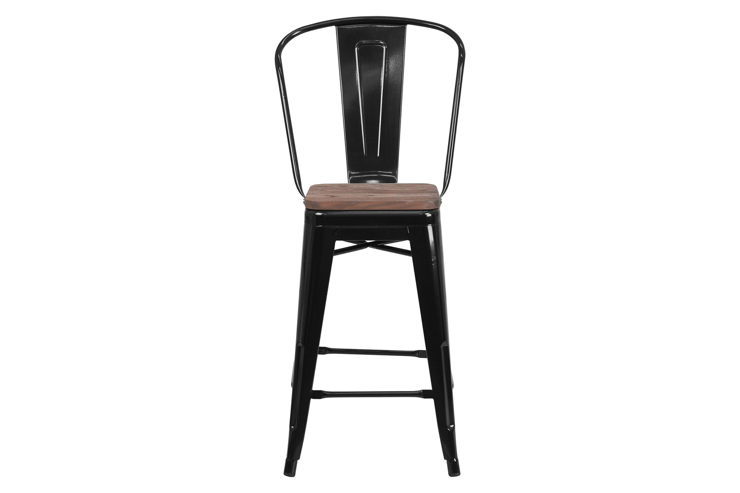 BLNK™ Lily Metal Counter Height Stool with Back and Wood Seat - Black