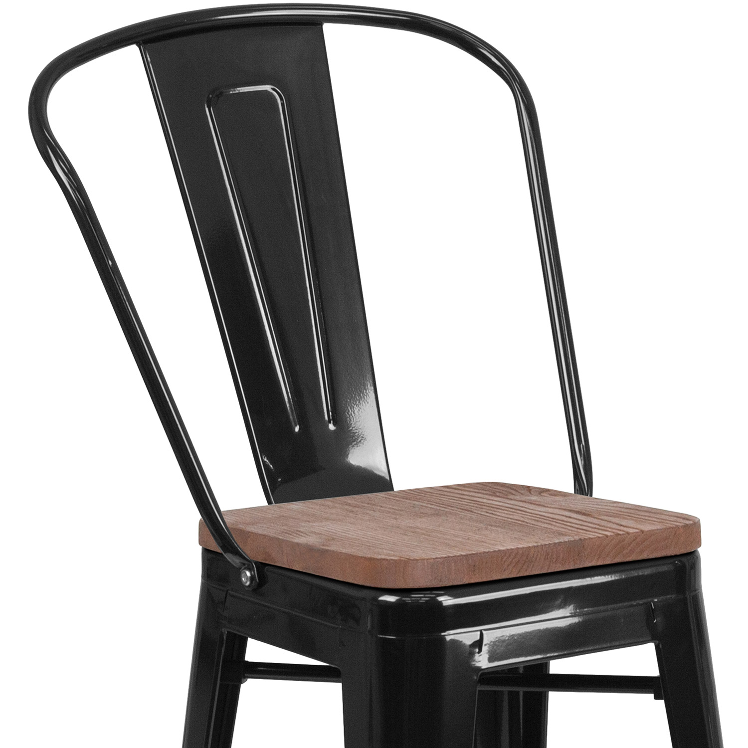 BLNK™ Lily Metal Counter Height Stool with Back and Wood Seat - Black