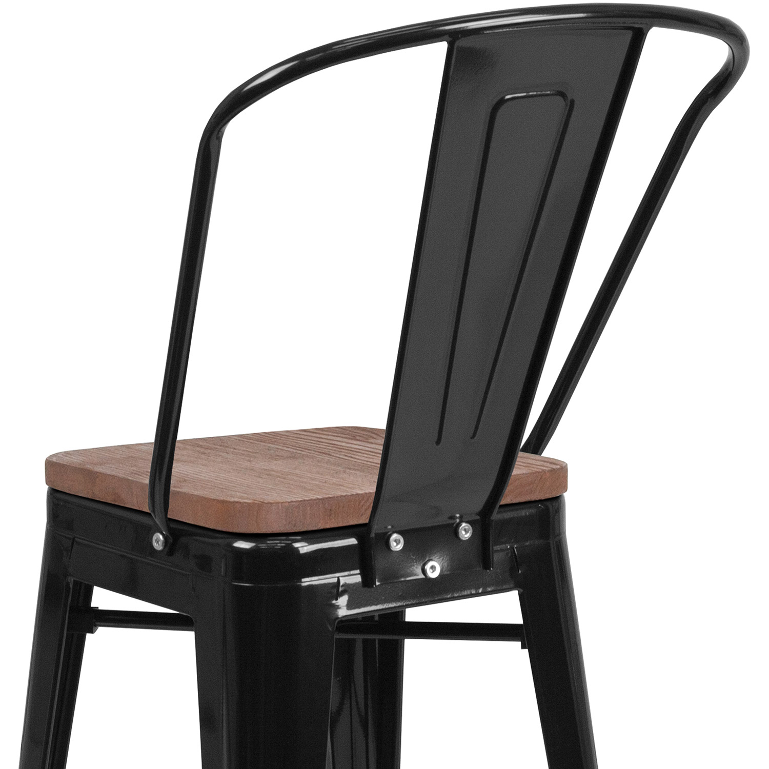 BLNK™ Lily Metal Counter Height Stool with Back and Wood Seat - Black