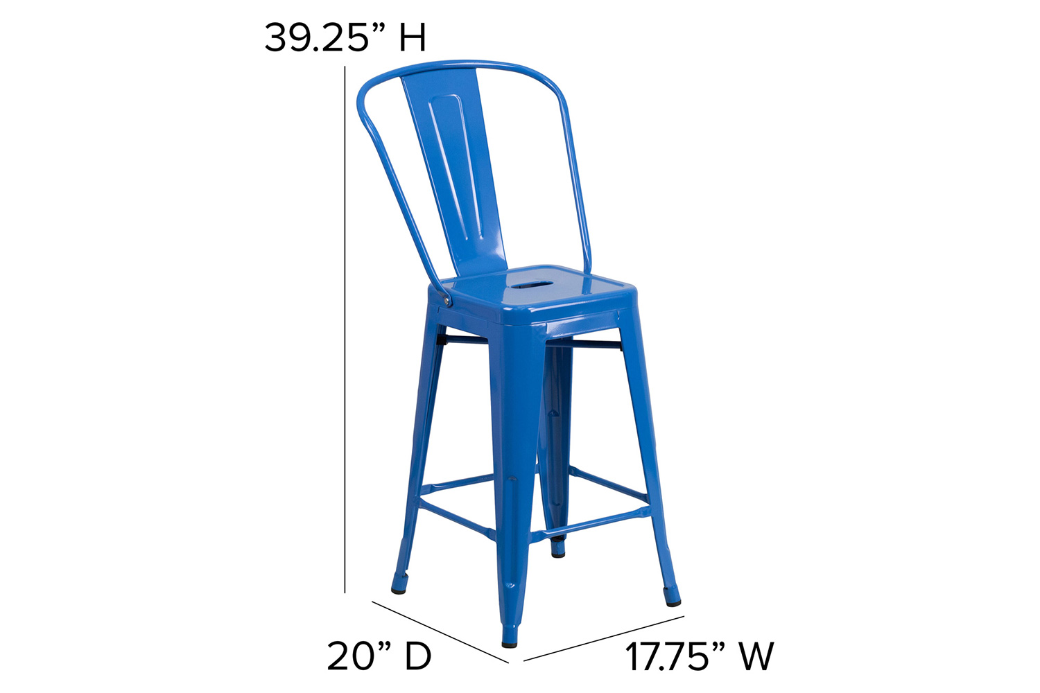 BLNK Kai Commercial Metal Indoor-Outdoor Counter Height Stool with Removable Back - Blue