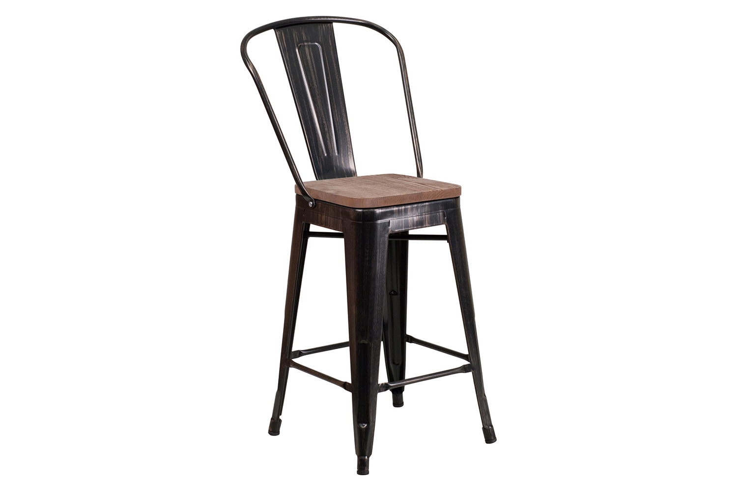 BLNK™ Lily Metal Counter Height Stool with Back and Wood Seat - Black/Antique Gold