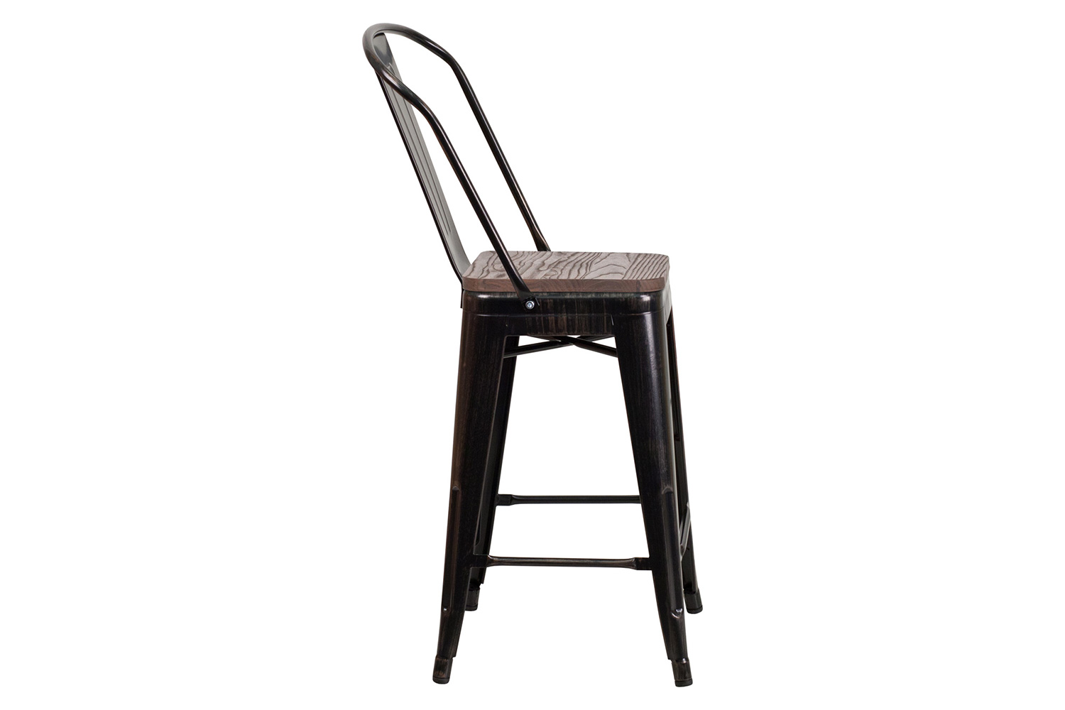 BLNK™ Lily Metal Counter Height Stool with Back and Wood Seat - Black/Antique Gold