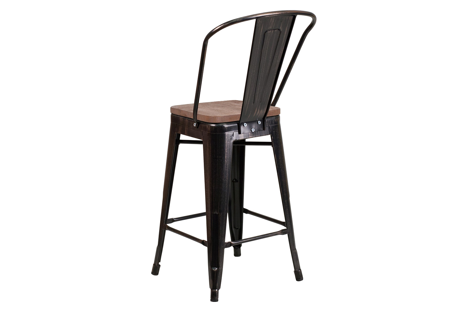 BLNK™ Lily Metal Counter Height Stool with Back and Wood Seat - Black/Antique Gold