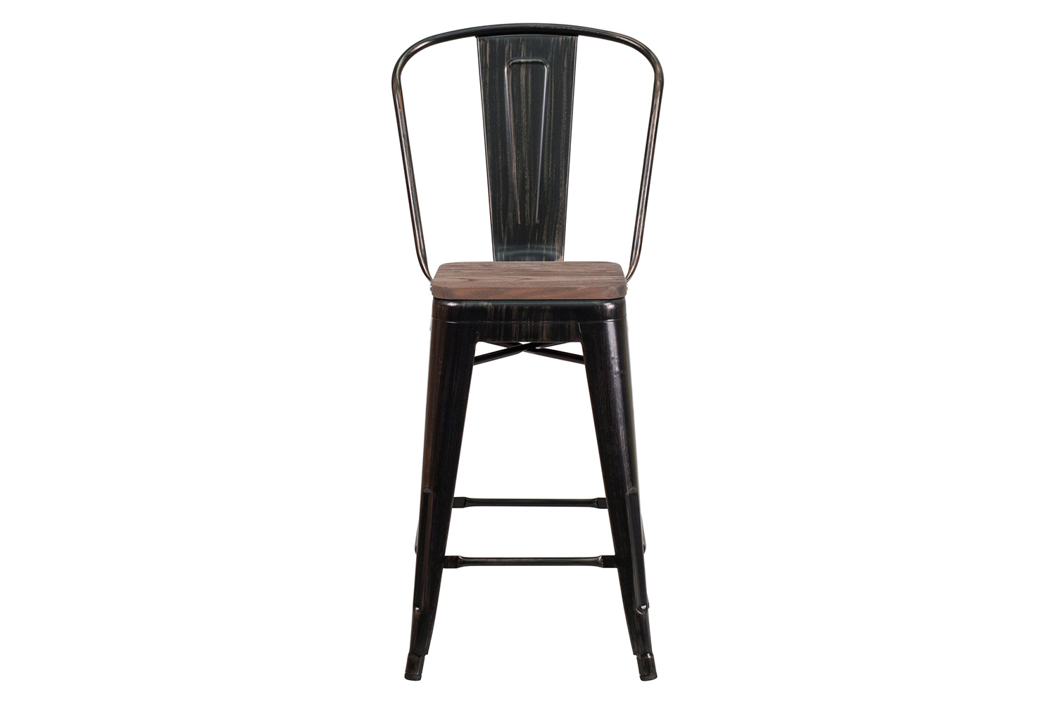 BLNK™ Lily Metal Counter Height Stool with Back and Wood Seat - Black/Antique Gold