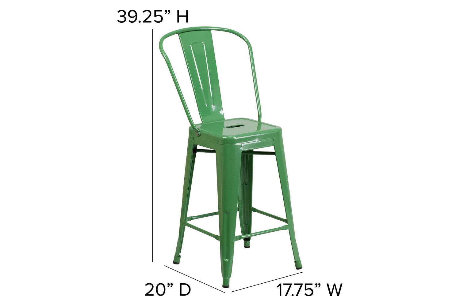 BLNK™ Kai Commercial Metal Indoor-Outdoor Counter Height Stool with Removable Back - Green