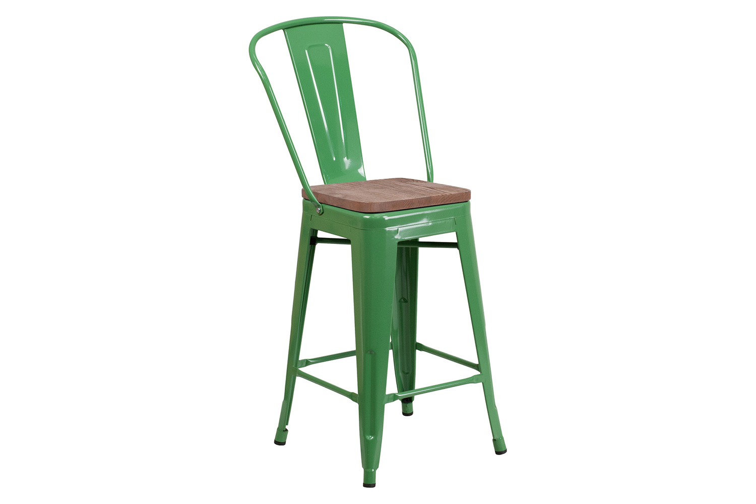 BLNK Lily Metal Counter Height Stool with Back and Wood Seat - Green