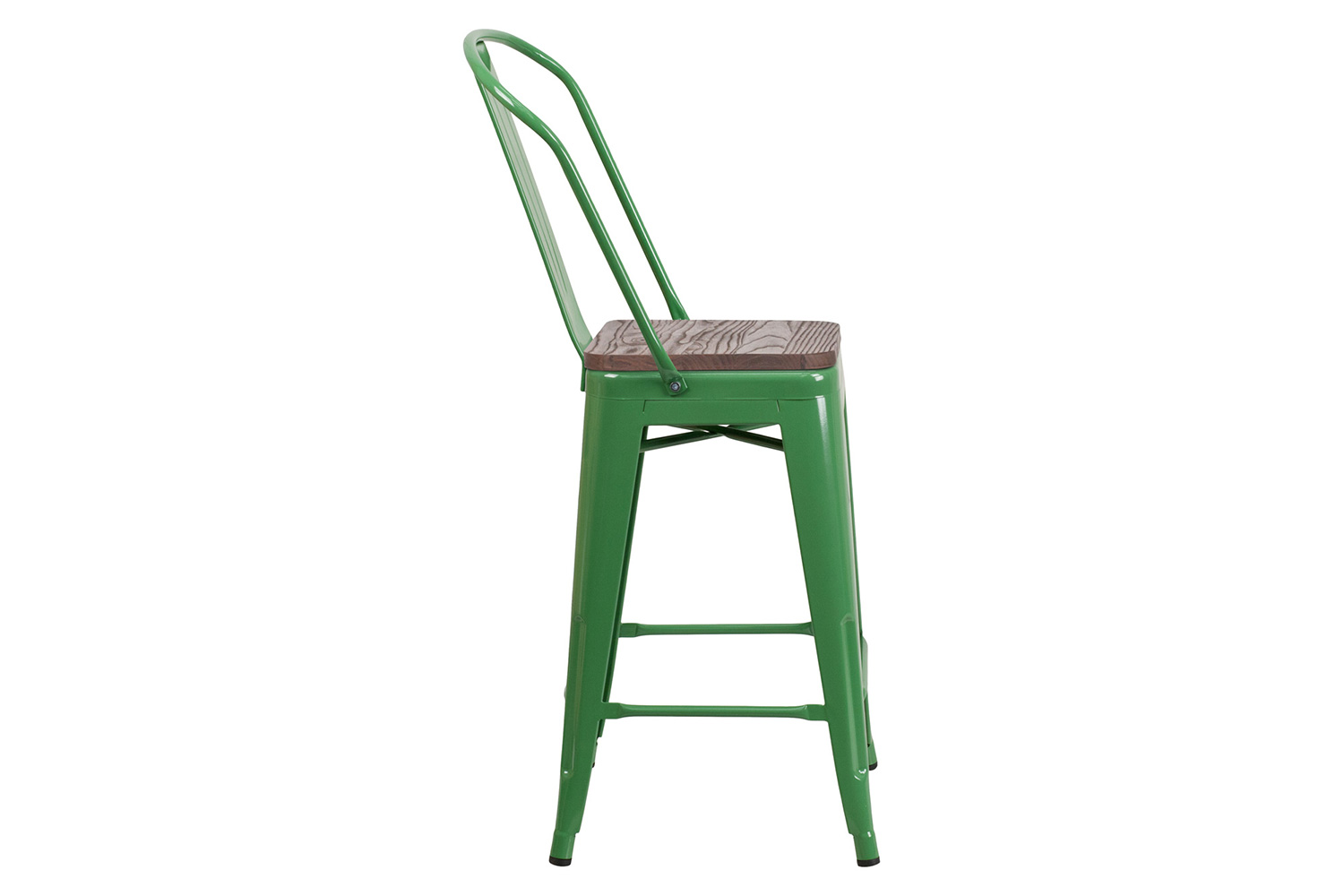 BLNK Lily Metal Counter Height Stool with Back and Wood Seat - Green