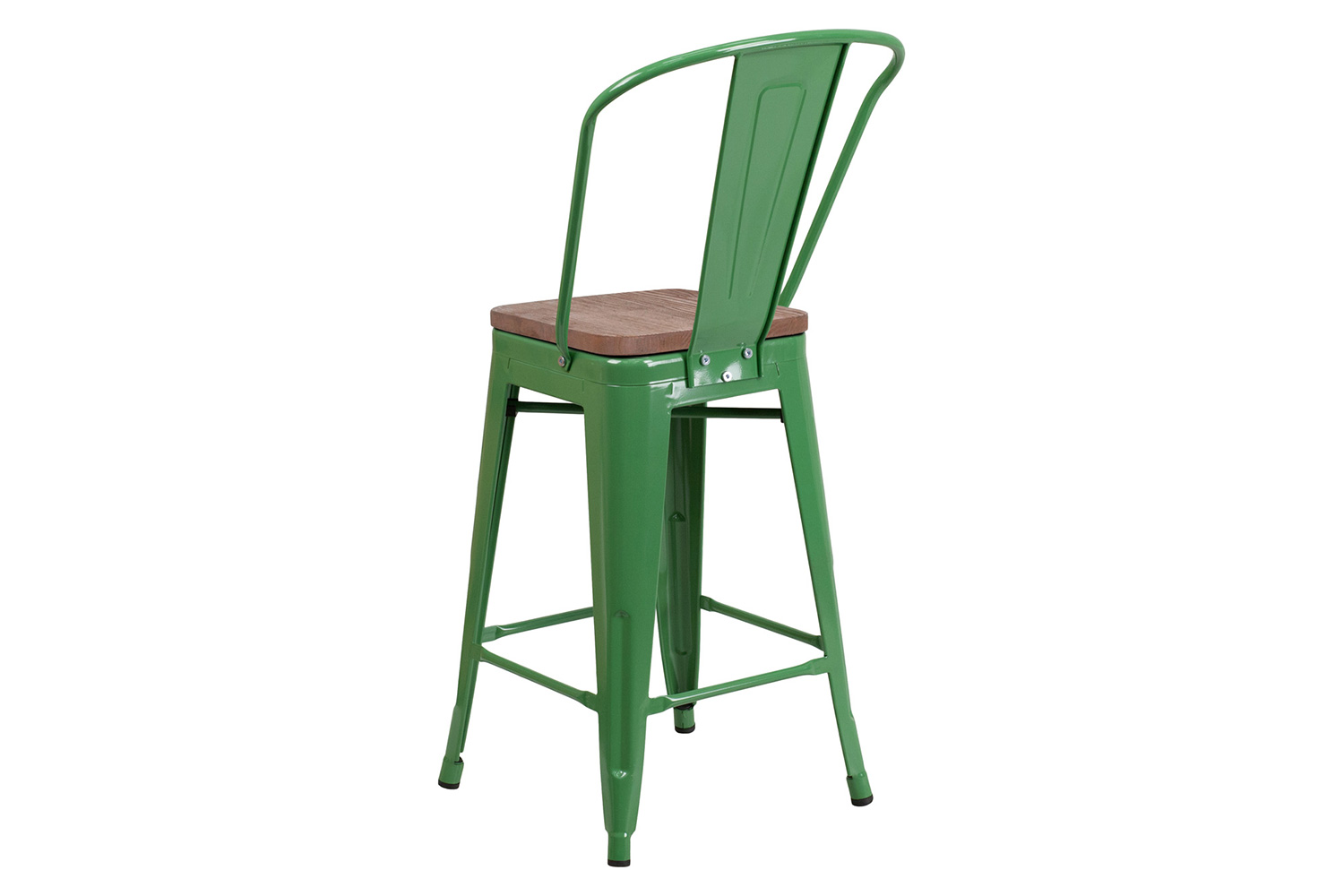 BLNK Lily Metal Counter Height Stool with Back and Wood Seat - Green