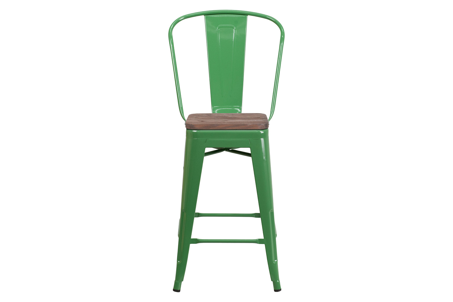 BLNK Lily Metal Counter Height Stool with Back and Wood Seat - Green