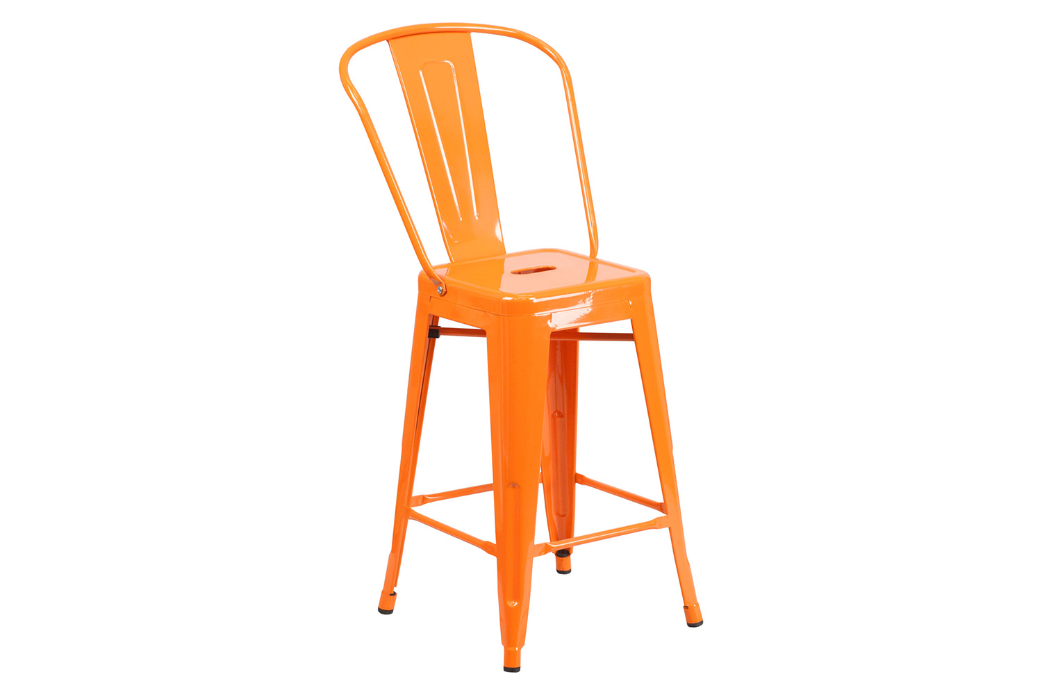 BLNK Kai Commercial Metal Indoor-Outdoor Counter Height Stool with Removable Back - Orange