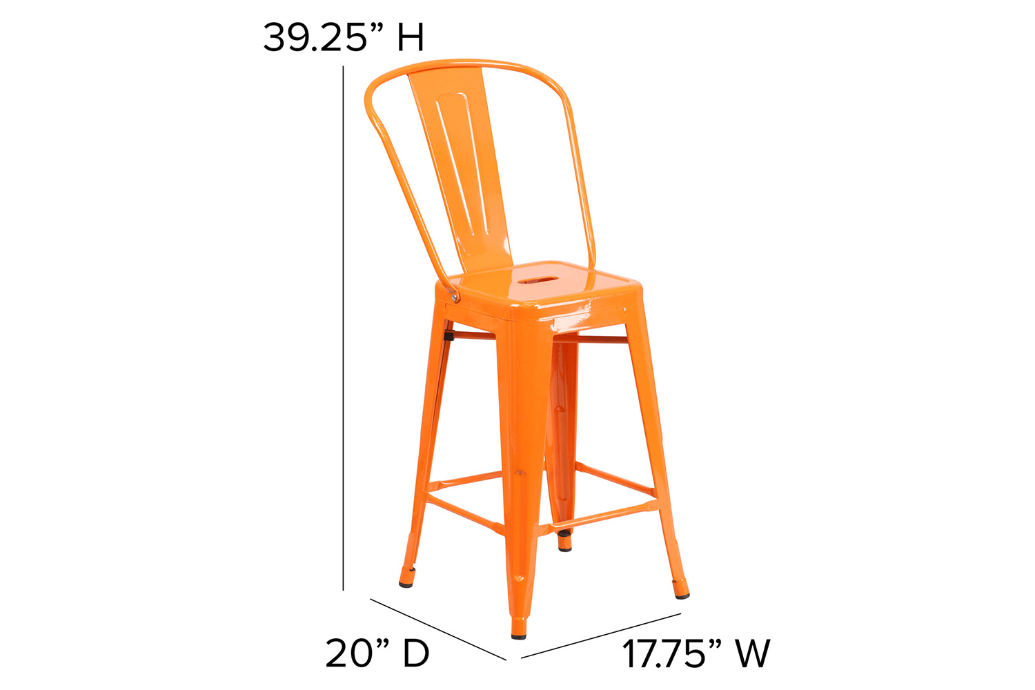 BLNK Kai Commercial Metal Indoor-Outdoor Counter Height Stool with Removable Back - Orange