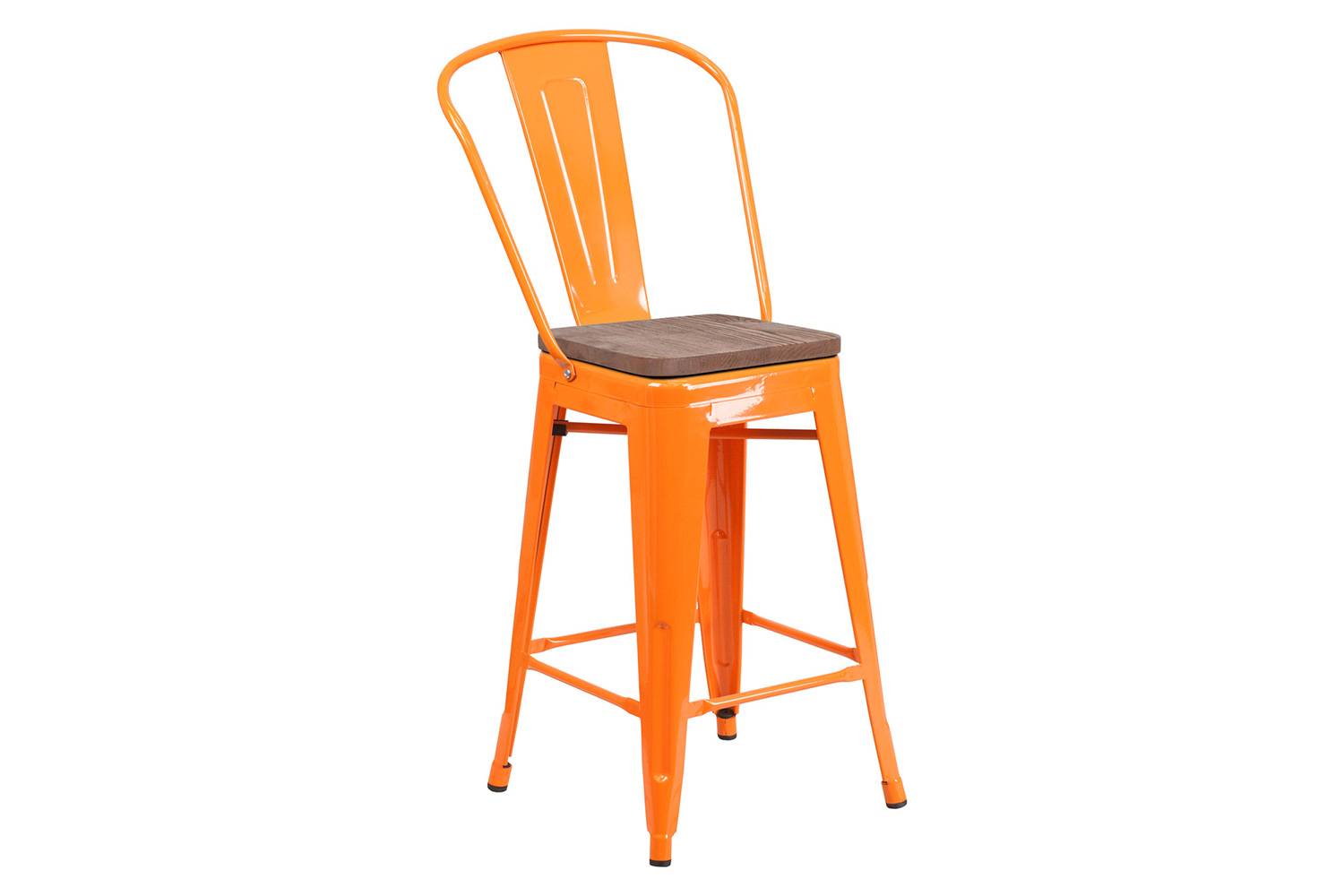 BLNK™ Lily Metal Counter Height Stool with Back and Wood Seat - Orange