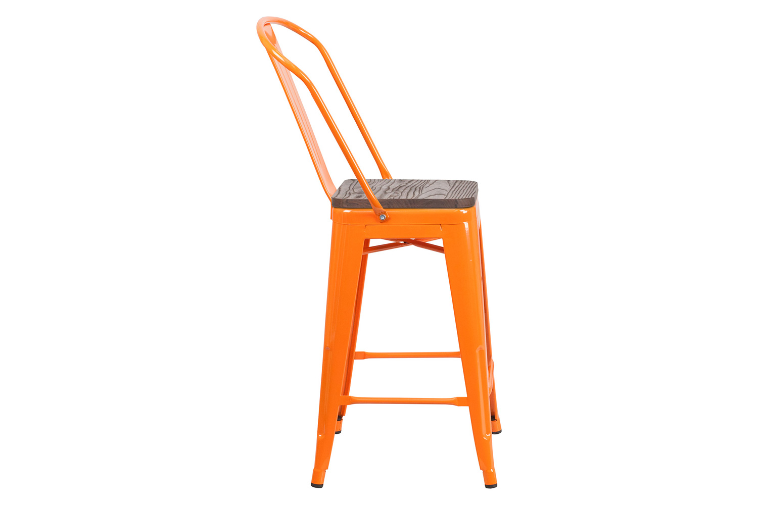 BLNK™ Lily Metal Counter Height Stool with Back and Wood Seat - Orange