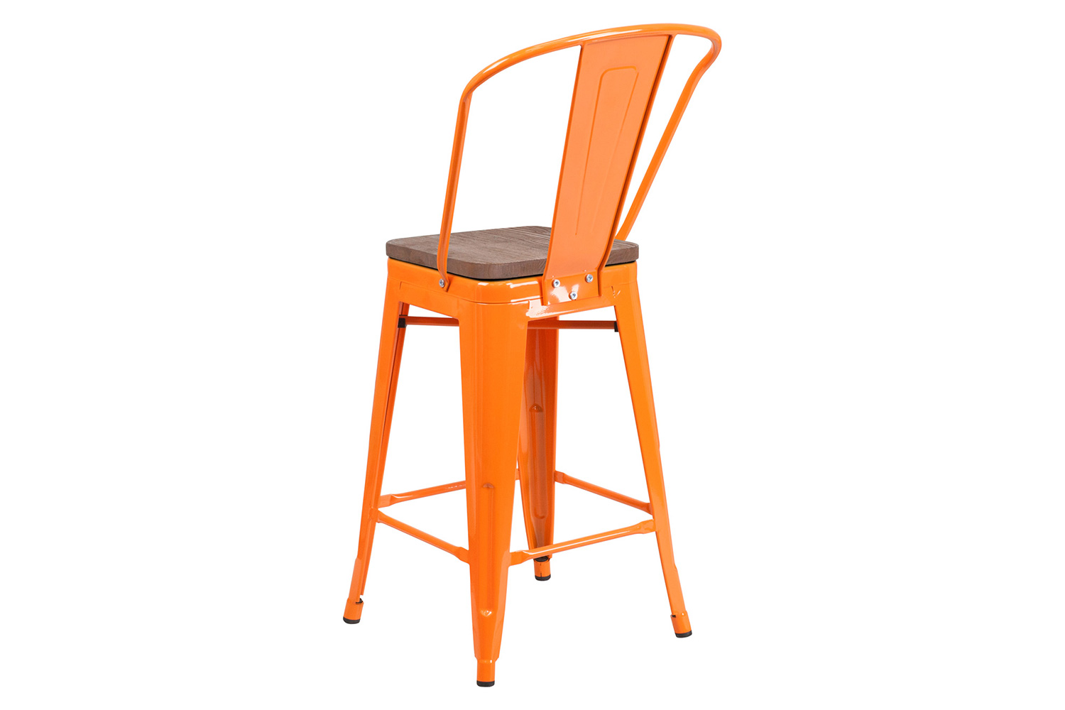 BLNK™ Lily Metal Counter Height Stool with Back and Wood Seat - Orange