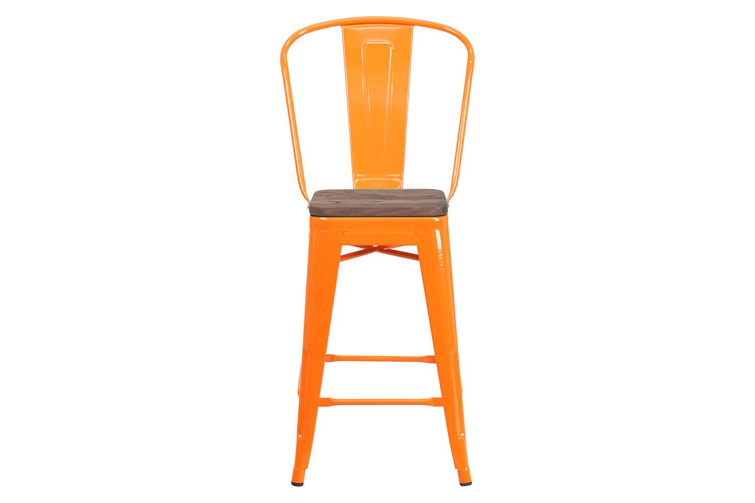 BLNK™ Lily Metal Counter Height Stool with Back and Wood Seat - Orange