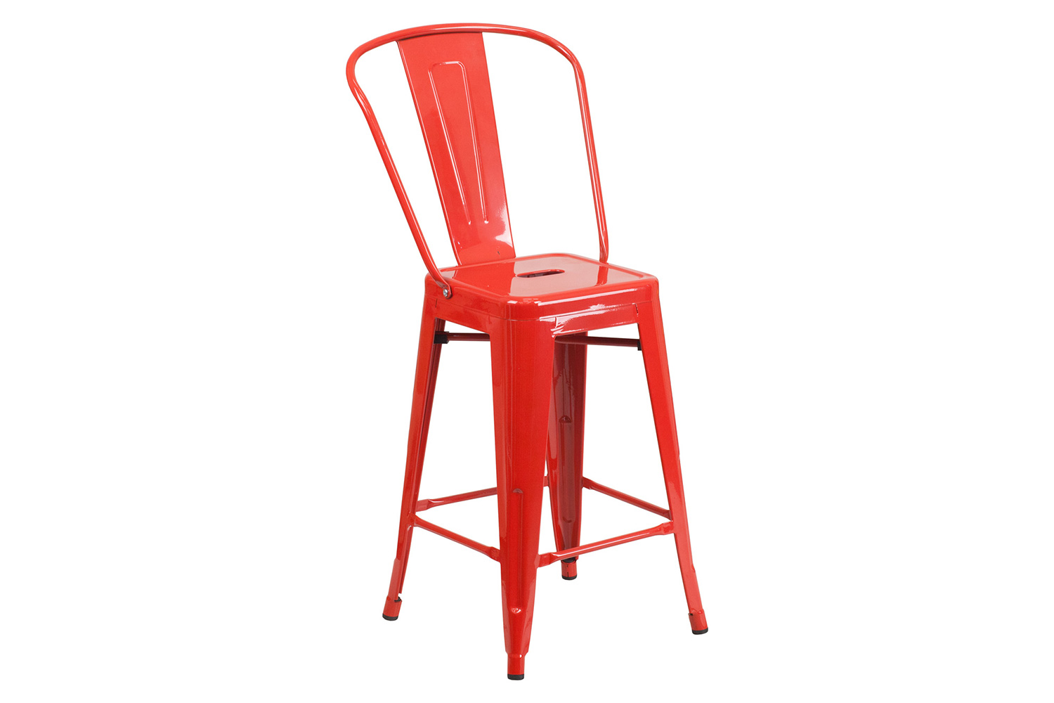 BLNK Kai Commercial Metal Indoor-Outdoor Counter Height Stool with Removable Back - Red