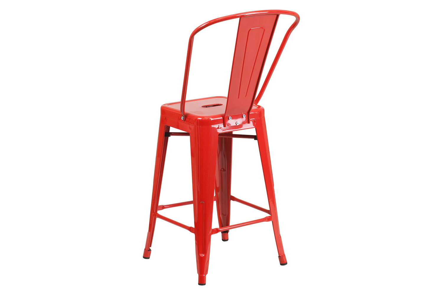 BLNK Kai Commercial Metal Indoor-Outdoor Counter Height Stool with Removable Back - Red