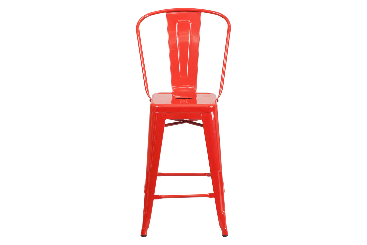 BLNK Kai Commercial Metal Indoor-Outdoor Counter Height Stool with Removable Back - Red