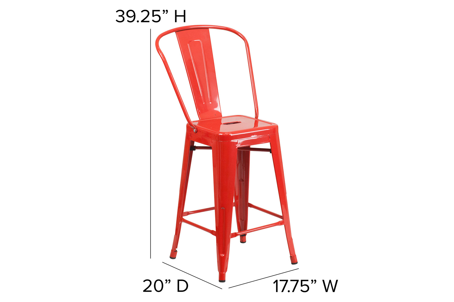 BLNK Kai Commercial Metal Indoor-Outdoor Counter Height Stool with Removable Back - Red