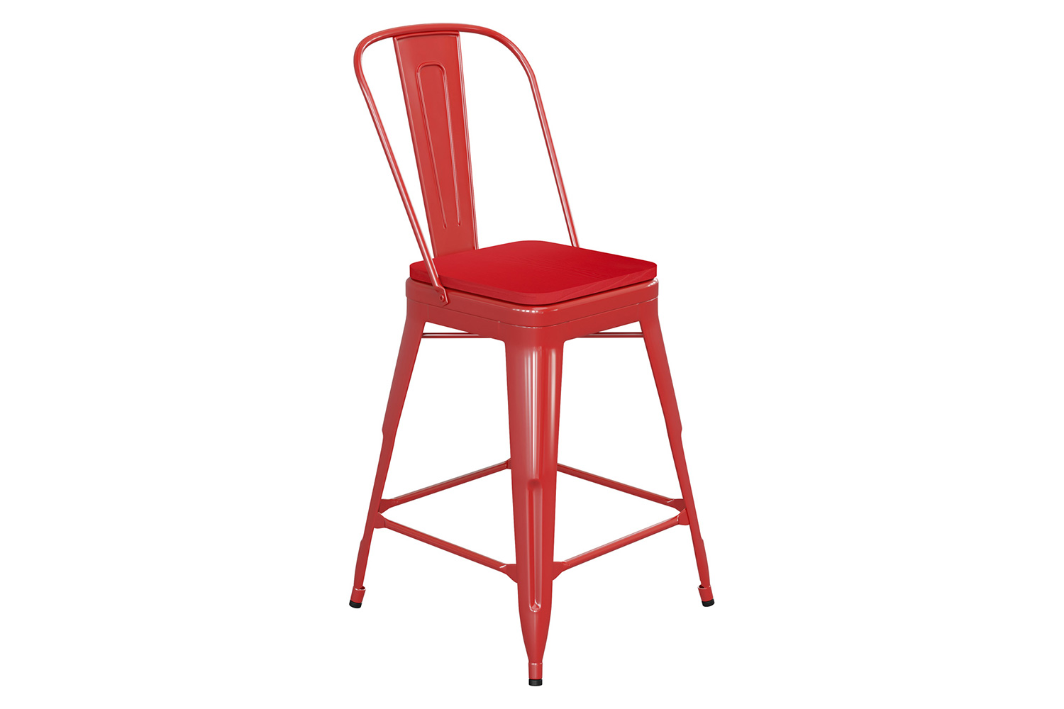 BLNK Kai Commercial Metal Indoor-Outdoor Counter Height Stool with Removable Back and All-Weather Poly Resin Seat - Red