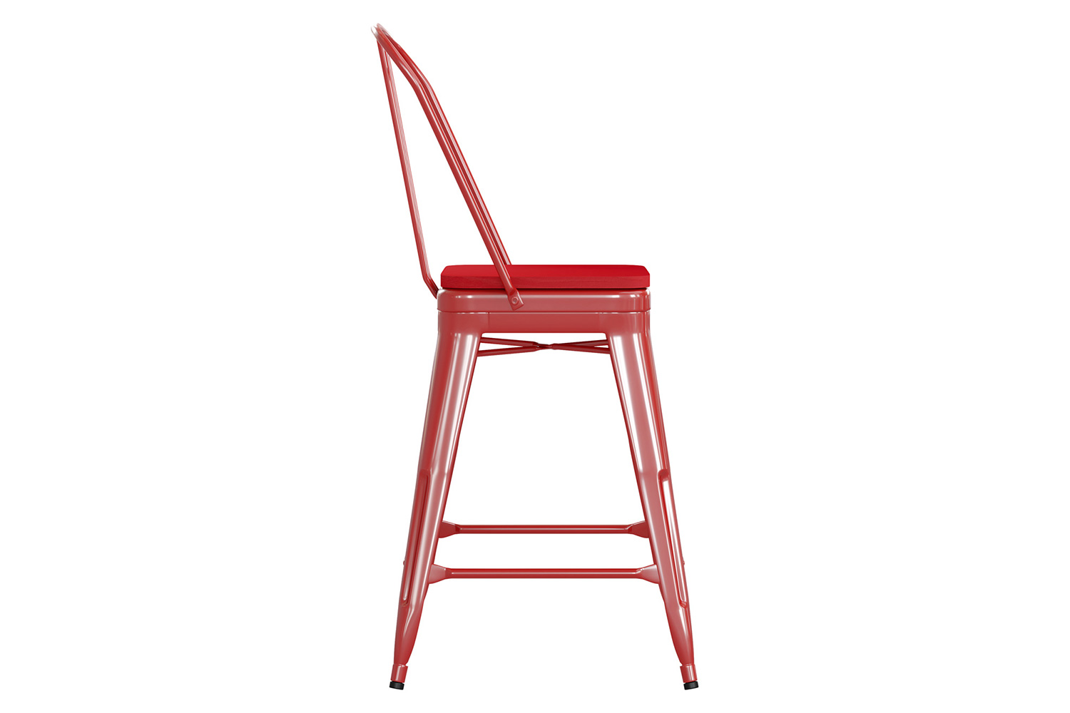 BLNK Kai Commercial Metal Indoor-Outdoor Counter Height Stool with Removable Back and All-Weather Poly Resin Seat - Red