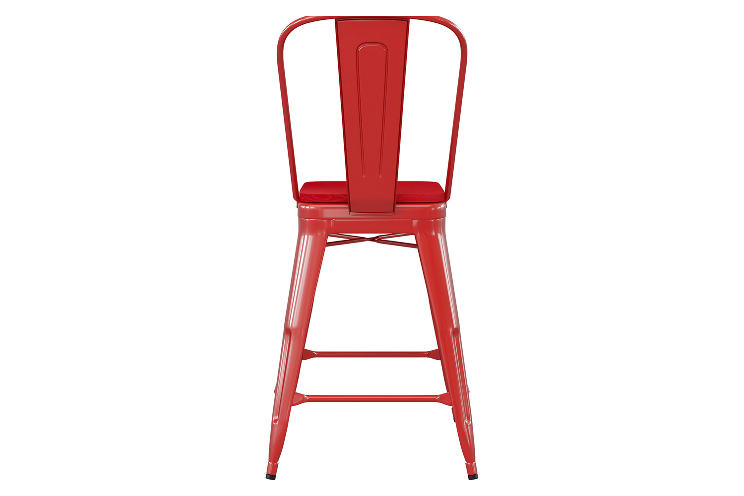 BLNK Kai Commercial Metal Indoor-Outdoor Counter Height Stool with Removable Back and All-Weather Poly Resin Seat - Red